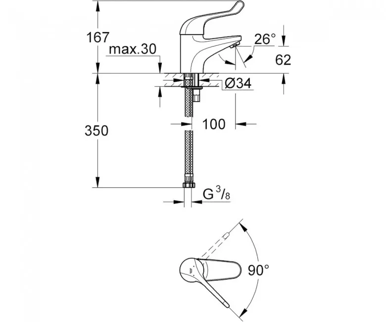 Змішувач для раковини Grohe Euroeco Special, одноважiльний (32789000) Фото - 1