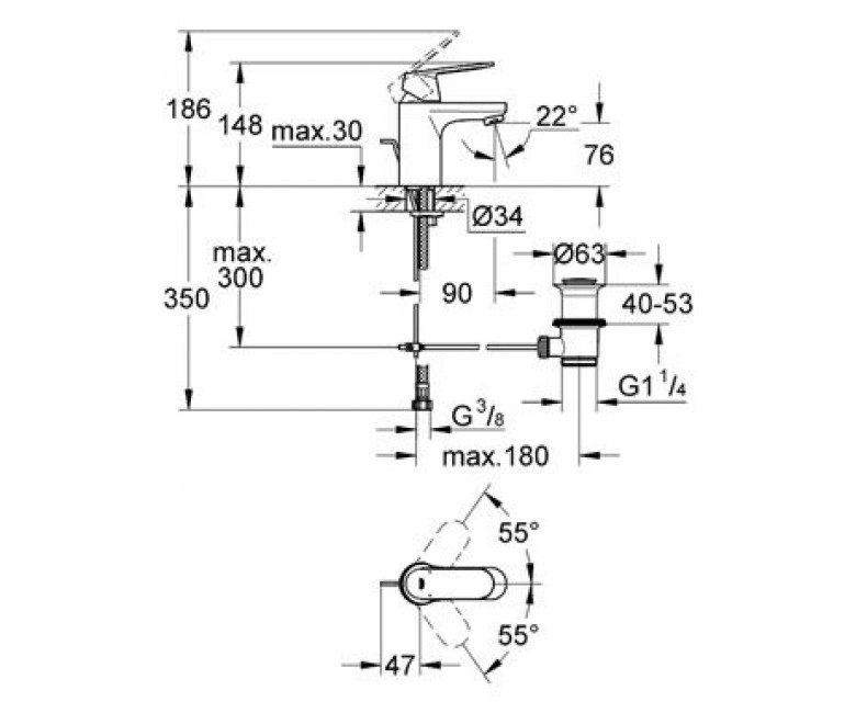 Смеситель на умывальник Grohe Eurosmart Cosmo (32825000) Фото - 1