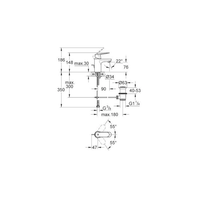 Змішувач для раковини Grohe Eurosmart Cosmopolitan одноважільний S-Size (3282500E) Фото - 3