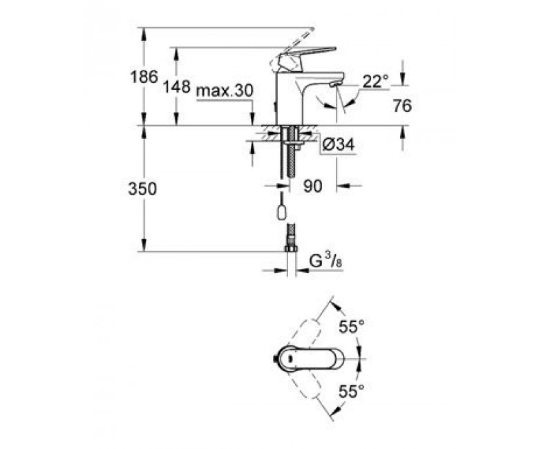 Смеситель для раковины Grohe Eurosmart Cosmopolitan E, однорычажный, хром (3282700E) Фото - 1