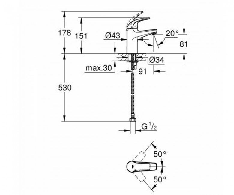 Змішувач для раковини Grohe Curve M-Size, хром (32848000) Фото - 1