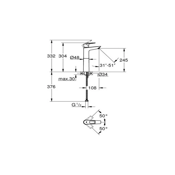 Смеситель для умывальника высокий Grohe BauLoop New с донным клапаном, хром (32856001) Фото - 2