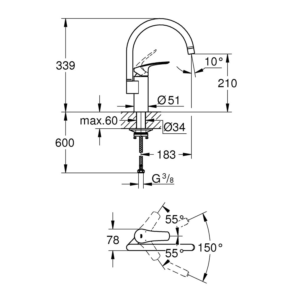 Смеситель для кухни Grohe Eurosmart 340 мм, хром (33202003) Фото - 5