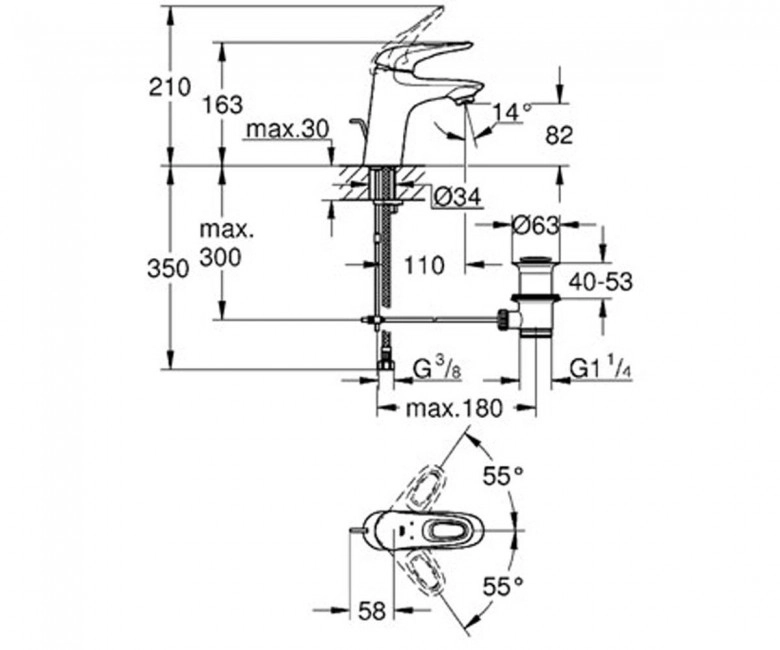 Смеситель однорычажный для раковины Grohe Eurostyle S-size (33558LS3) Фото - 1