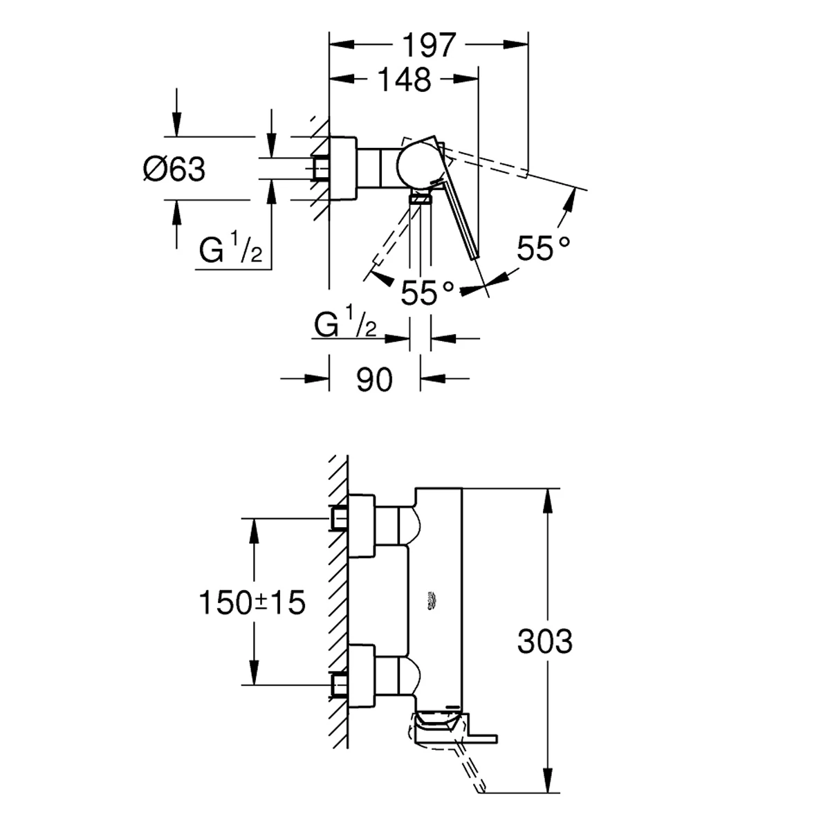 Смеситель для душа Grohe Plus, хром (33577003) Фото - 1