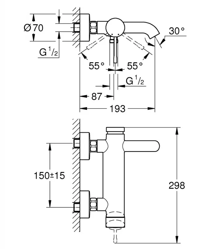 Смеситель однорычажный для ванны Grohe Essence, теплый закат солнца матовый (33624DL1) Фото - 1