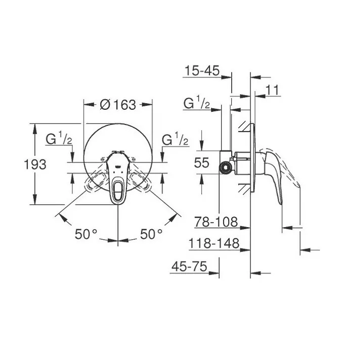 Змішувач для душа Grohe Eurostyle, одноважiльний, вбудований без підключення шланга (33635003) Фото - 1