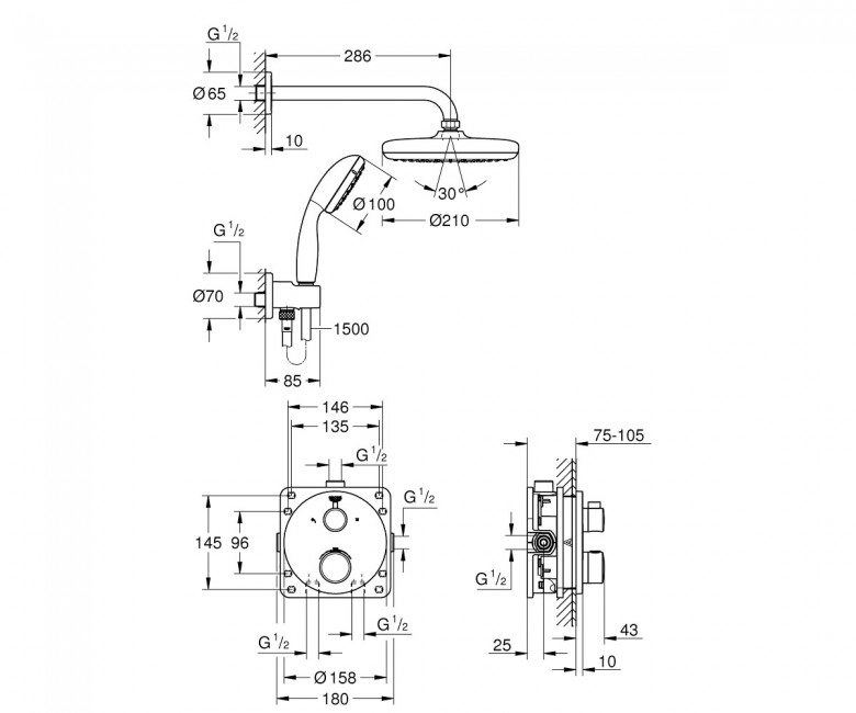 Набір для комплектації душа Grohe Grohtherm  з Tempesta 210 (34727000) Фото - 1