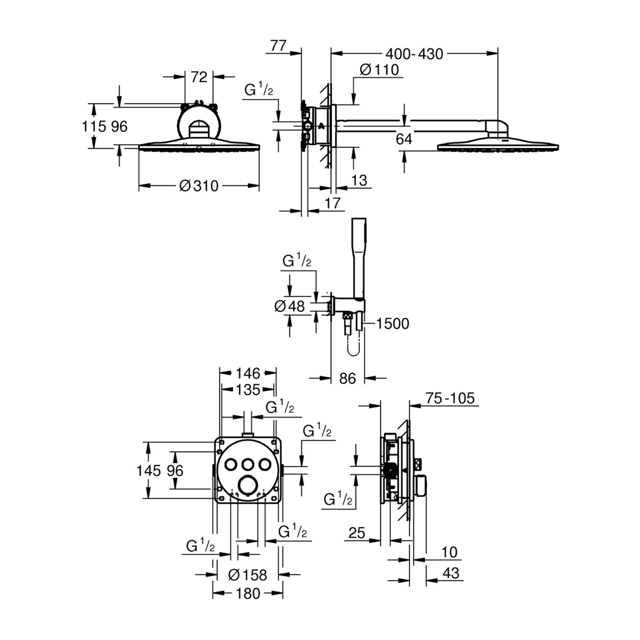 Душова система прихованого монтажу термостатична Grohe QuickFix Precision SmartControl 34874000 Фото - 1