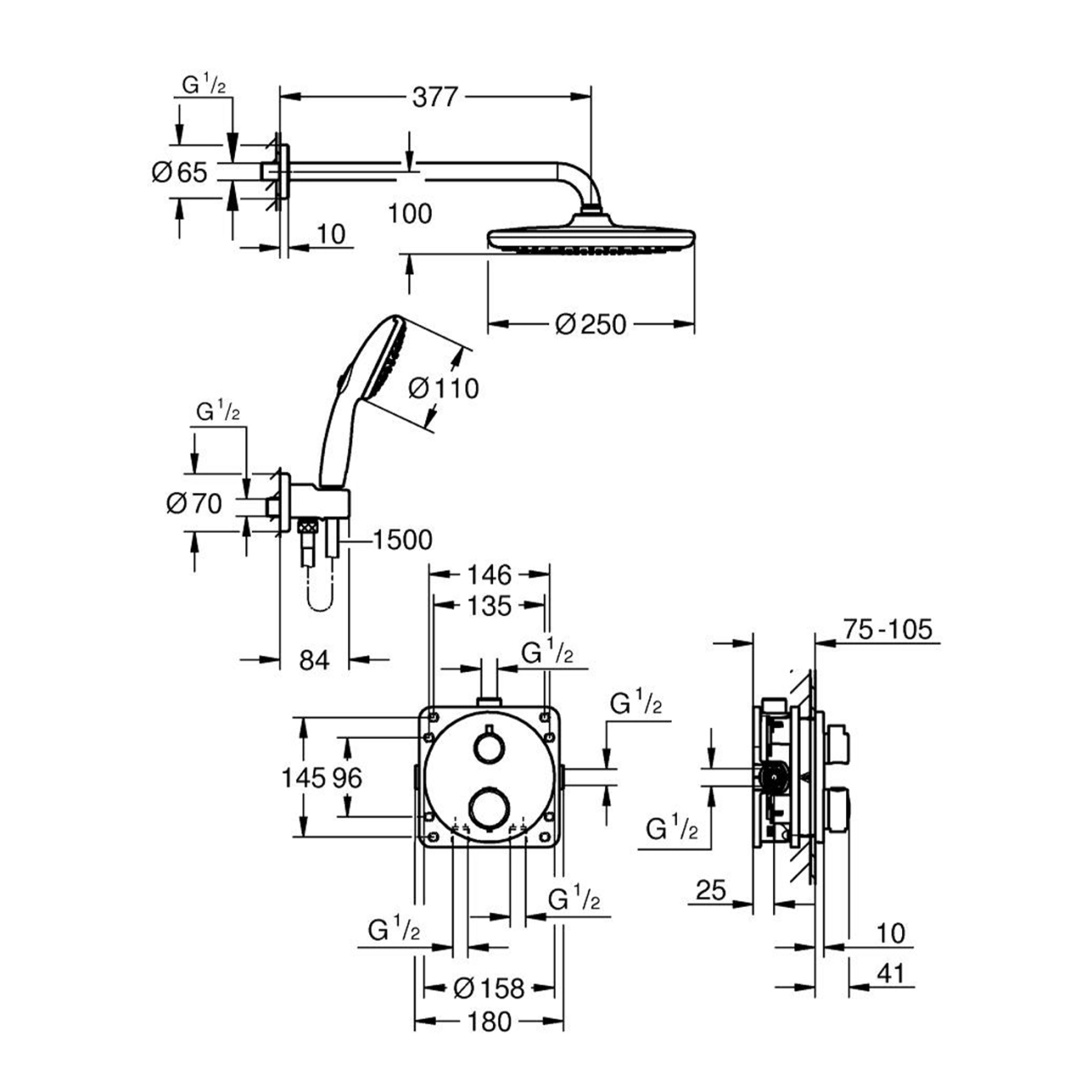 Душова система термостатична Grohe QuickFix Precision з Vitalio Start 250 348832430 Фото - 1