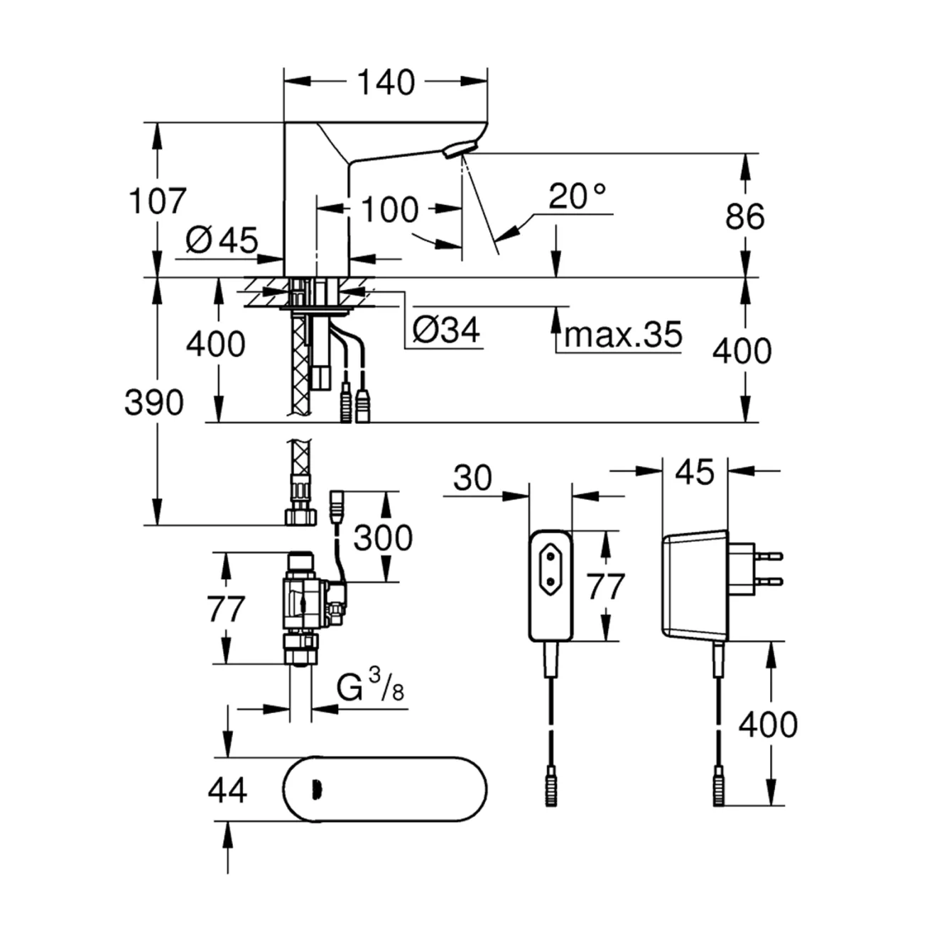 Змішувач безконтактний для раковини Grohe Euroeco Cosmopolitain E 36269000 Фото - 1