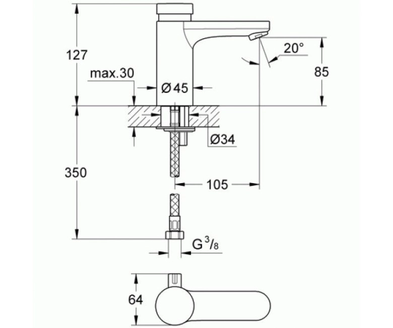 Змішувач автоматичний для раковини Grohe Eurosmart Cosmopolitan T (36317000) Фото - 1