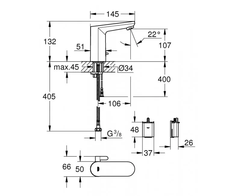 Змішувач для умивальника Grohe Eurosmart Cosmopolitan E, інфрачервона електроніка, хром (36327002) Фото - 1