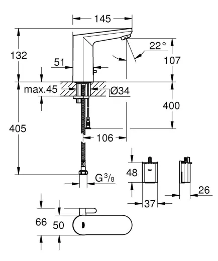 Інфрачервоний змішувач для раковини Grohe Eurosmart Cosmopolitan E, хром (36331001) Фото - 1