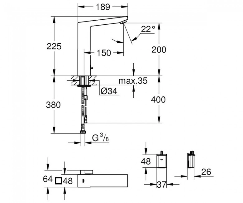 Інфрачервоний змішувач для раковини 1/2 Grohe Eurocube E 6V (36441000) Фото - 1
