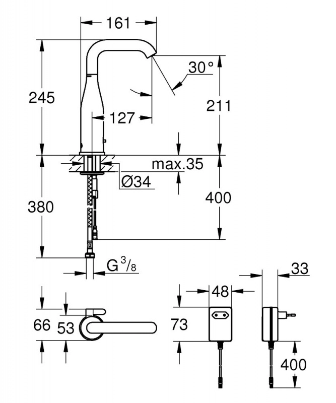 Інфрачервоний змішувач для раковини 1/2 Grohe Essence E 220V (36444000) Фото - 1