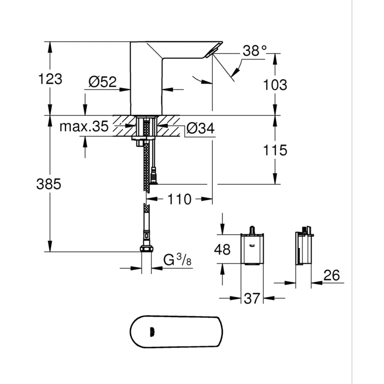 Змішувач безконтактний для раковини Grohe Bau Cosmopolitan E 36452000 без змішування Фото - 1