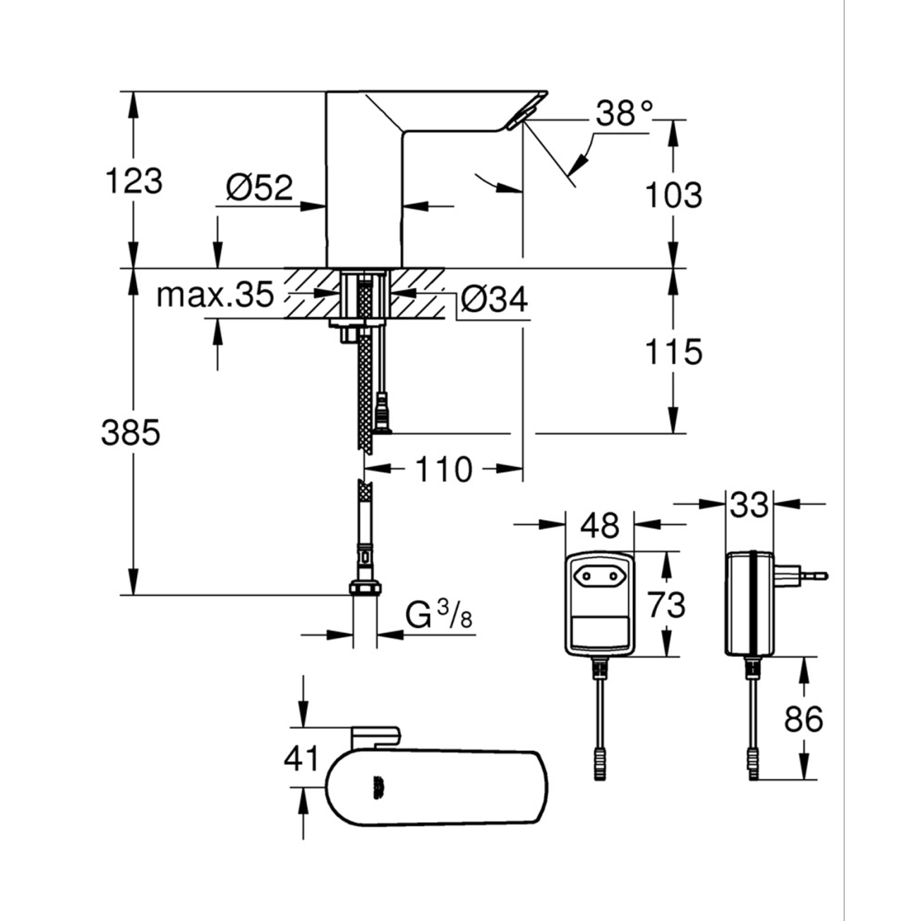Змішувач безконтактний для раковини Grohe Bau Cosmopolitan E 36453000 Фото - 1