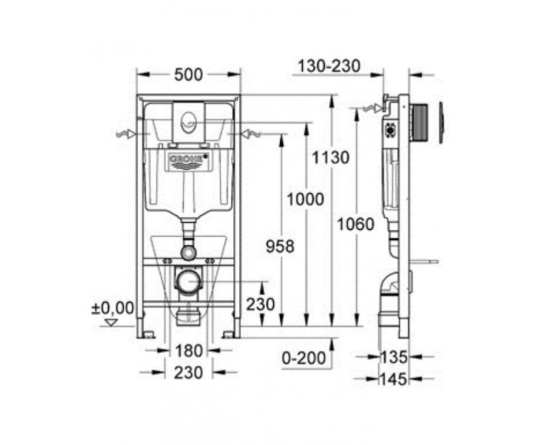 Інсталяція для унітазу Grohe Rapid SL з кнопкою хром глянец (38721001) Фото - 1