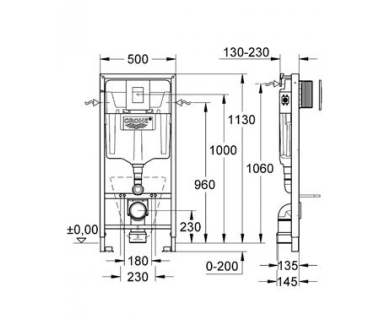 Инсталляция для подвесного унитаза, 5в1 GROHE Rapid SL (38827000) Фото - 1