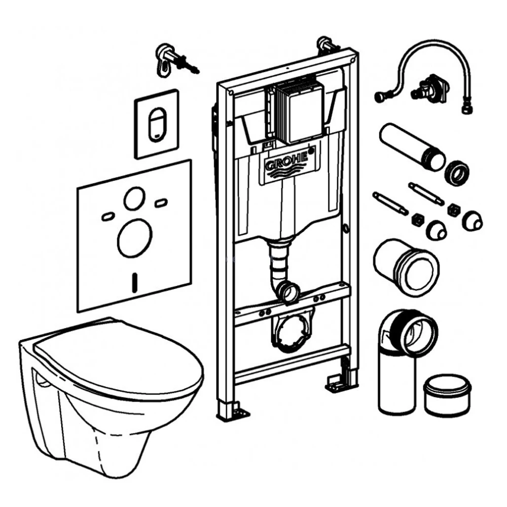 Комплект 5-в-1 Grohe Solido (39418000): унитаз подвесной безободковый с крышкой Soft close и инсталляция Rapid SL Фото - 1