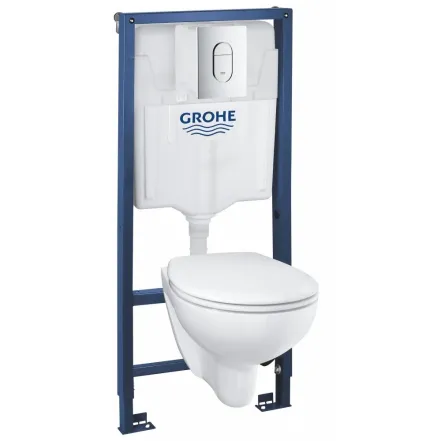Комплект 5-в-1 Grohe Solido (39418000): унитаз подвесной безободковый с крышкой Soft close и инсталляция Rapid SL