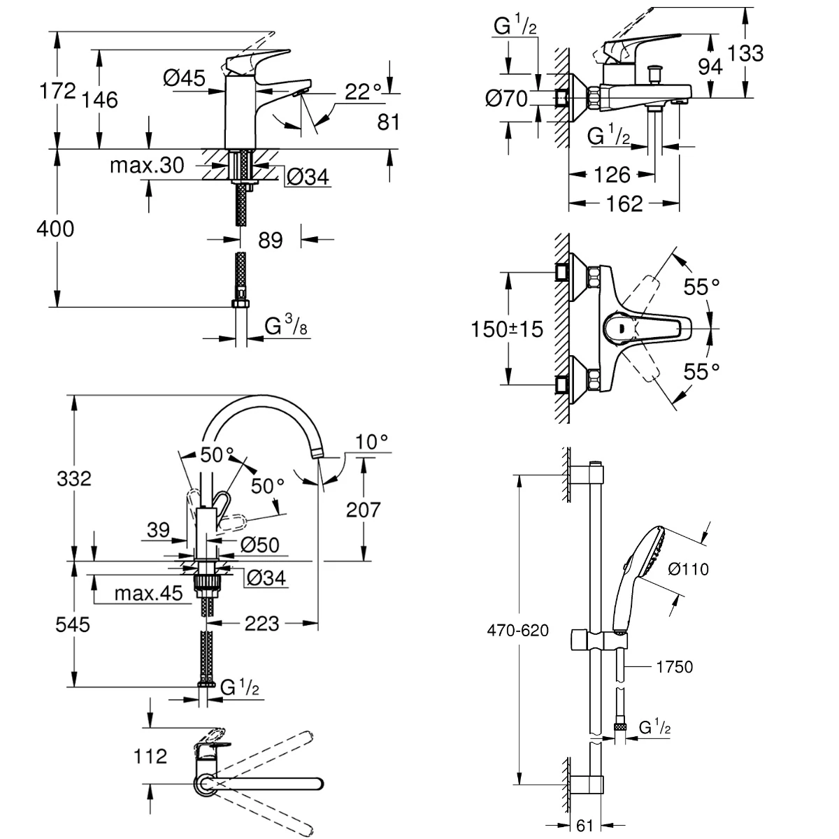 Комплект змішувачів 4 в 1 Grohe Bau Flow хром (UA121640K1) Фото - 6