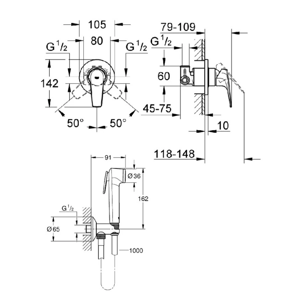 Гигиенический душ Grohe Bau Flow со смесителем UA12164600 Фото - 1