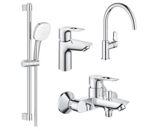 Комплект змішувачів Grohe BauLoop New 4 в 1 для ванної та кухні, хром (UA123225K3)
