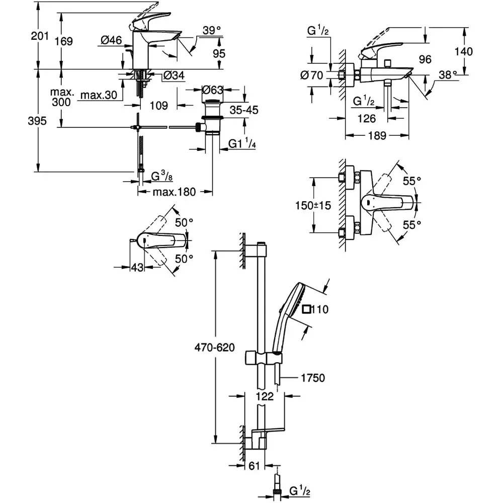 Набір змішувачів для ванни Grohe EUROSMART (33265003+33300003+26907003) Фото - 1