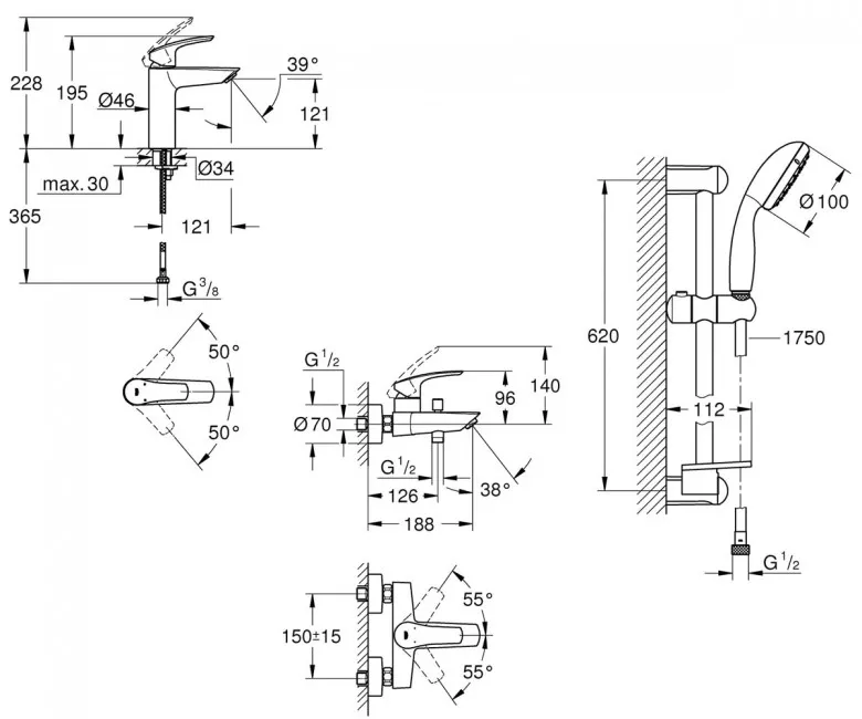 Набір змішувачів для ванни Grohe EUROSMART NEW(23324003+33300003+27926001) Фото - 1