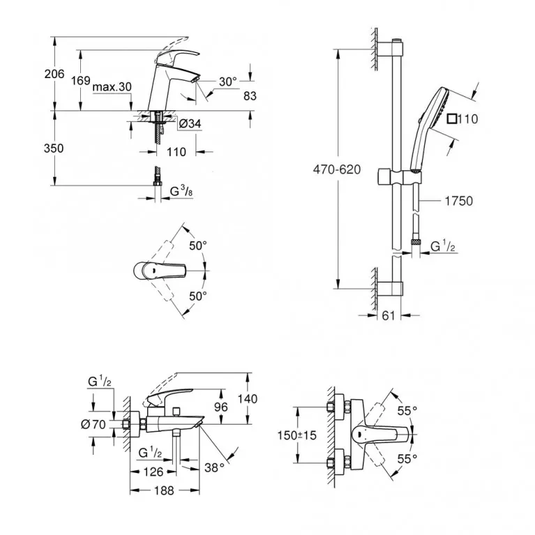 Комплект смесителей с душем Grohe EuroSmart, черный матовый (UA123246M243) Фото - 1