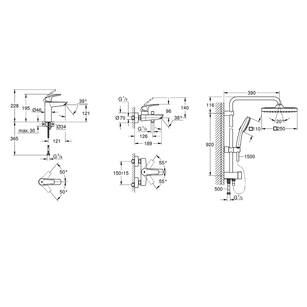 Набір змішувачів для ванної Grohe Eurosmart New 3 в 1, хром (UA123246R1) Фото - 3