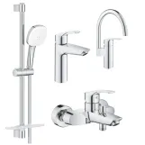 Комплект смесителей для ванной и кухни Grohe Eurosmart 4в1, без донного клапана, хром (UA123248M3)