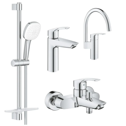 Комплект смесителей для ванной и кухни Grohe Eurosmart 4в1, без донного клапана, хром (UA123248M3)