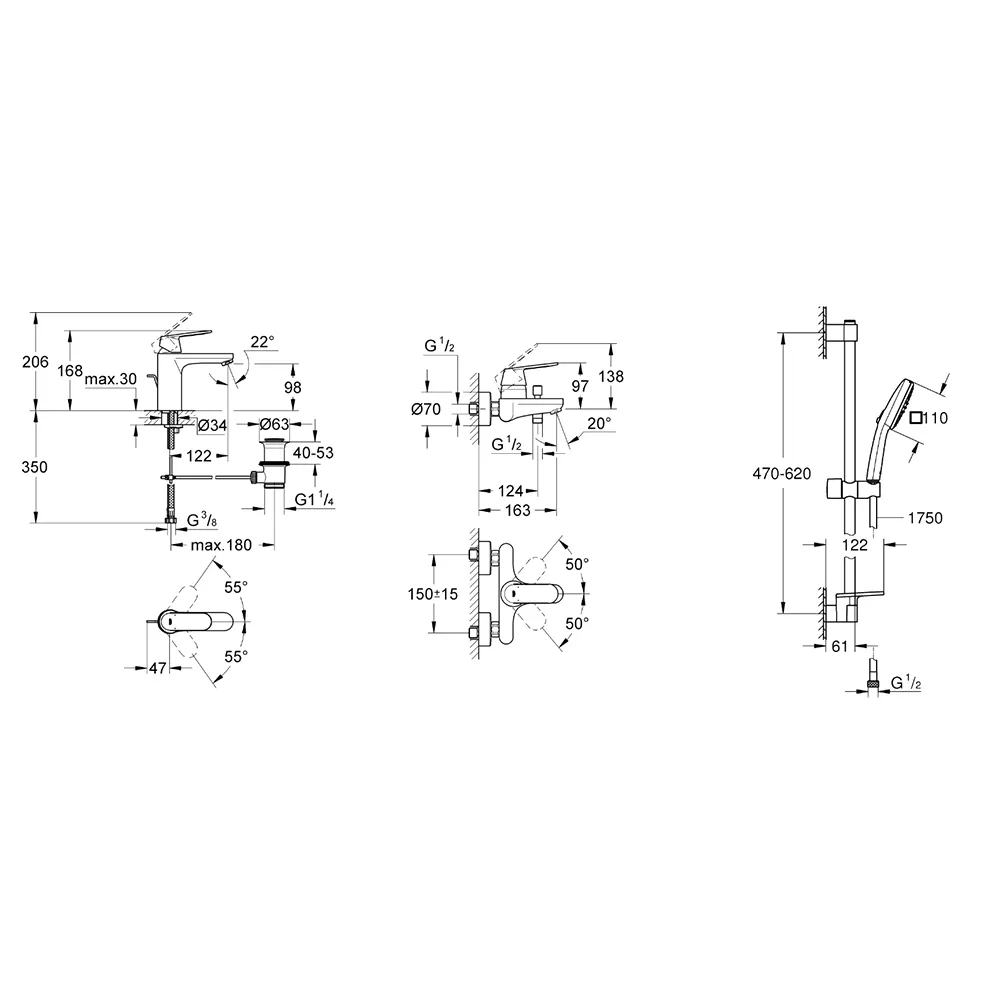 Набір змішувачів для ванної Grohe Eurosmart Cosmopolitan 3 в 1, хром (UA126112M3) Фото - 3