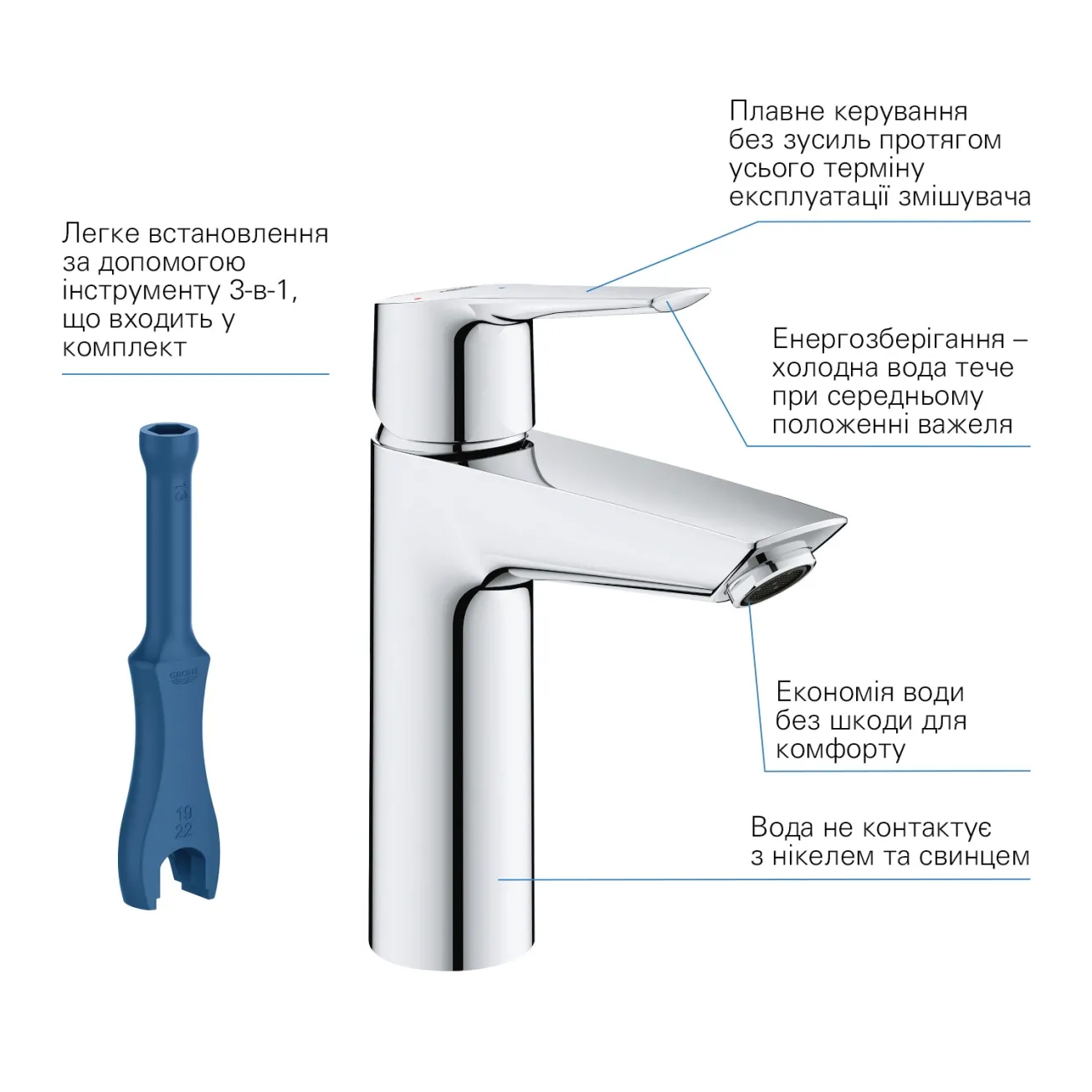 Набір змішувачів 4 в 1 для ванної кімнати та кухні Grohe QuickFix Start M-Size UA202301KE Фото - 9