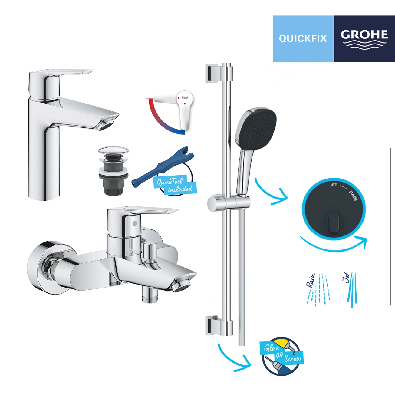 Набір змішувачів 3 в 1 для ванної кімнати Grohe QuickFix Start M-Size UA202301ME Фото - 9
