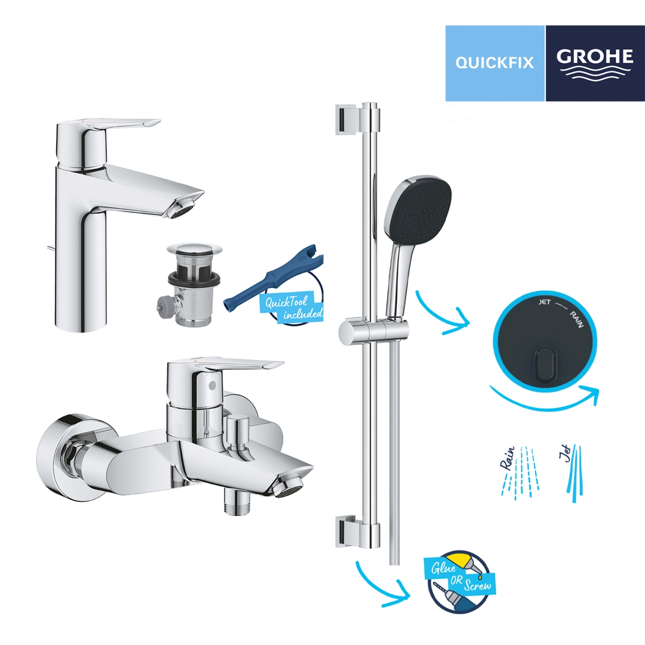 Комплект смесителей для ванной комнаты Grohe QuickFix Start UA202301MQ Фото - 9