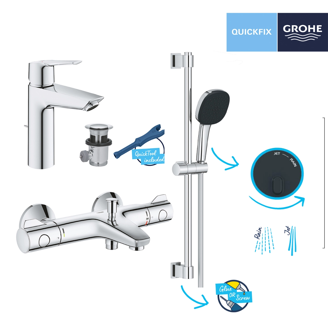 Комплект змішувачів для ванної кімнати з термостатом Grohe QuickFix UA202304TS Фото - 6