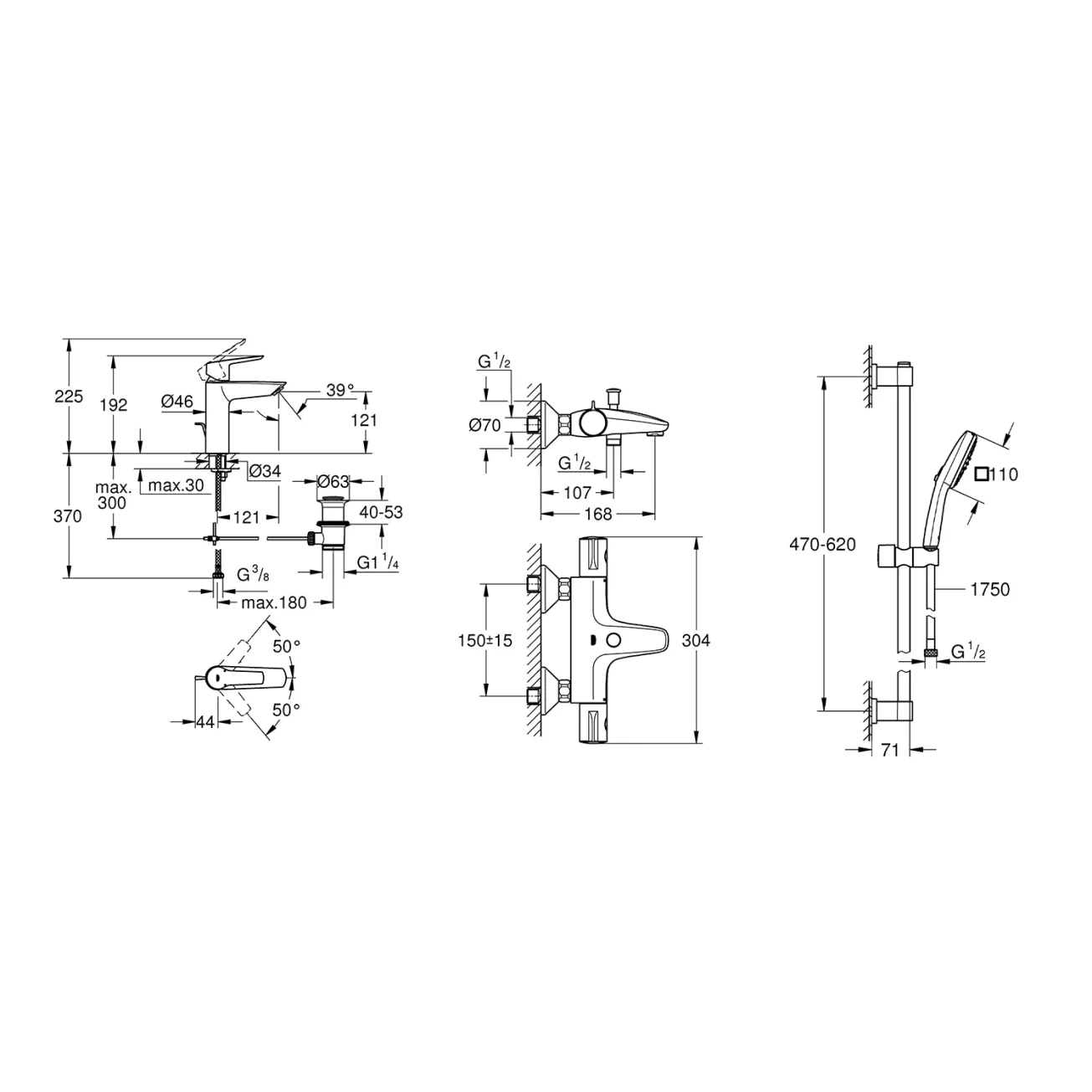Комплект смесителей для ванной комнаты с термостатом Grohe QuickFix UA202304TS Фото - 1