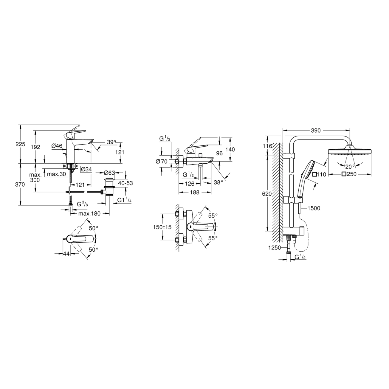Набор смесителей 3 в 1 для ванной комнаты Grohe QuickFix Start M-Size UA202305RM Фото - 1