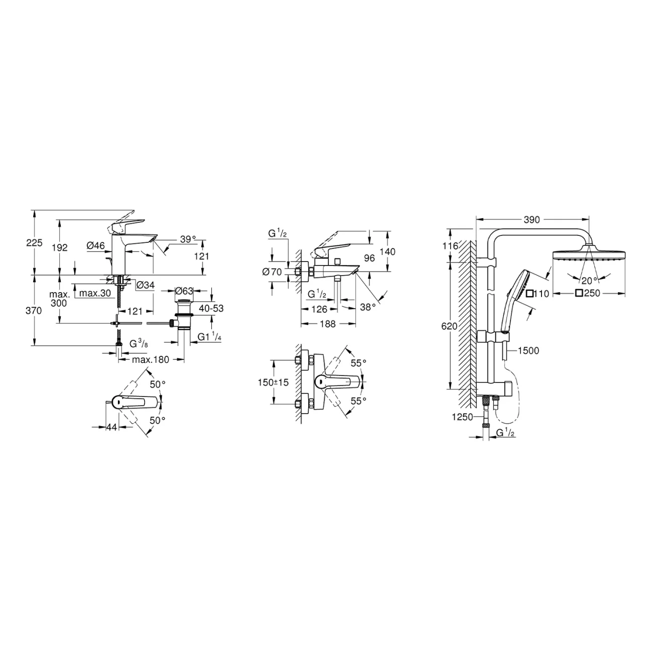 Набір змішувачів 3 в 1 для ванної кімнати Grohe QuickFix Start M-Size UA202305RM Фото - 1