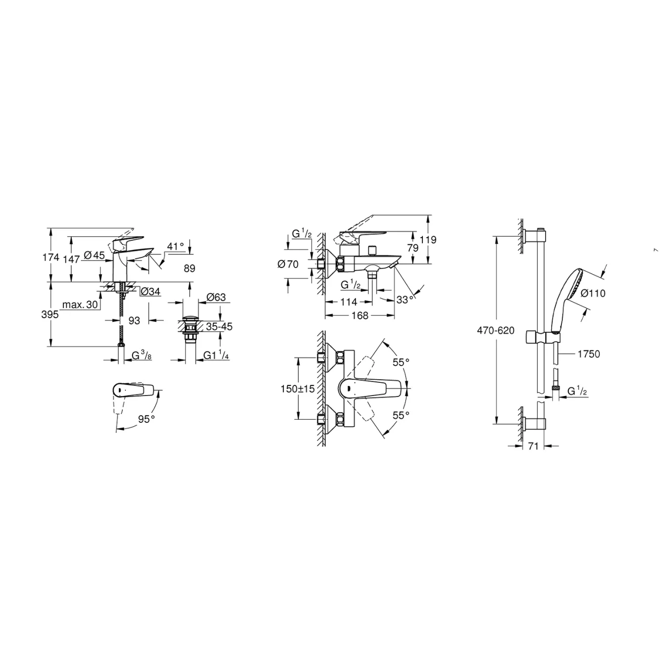 Набір змішувачів 3 в 1 для ванної кімнати Grohe QuickFix StartEdge S-Size UA202501SE Фото - 1