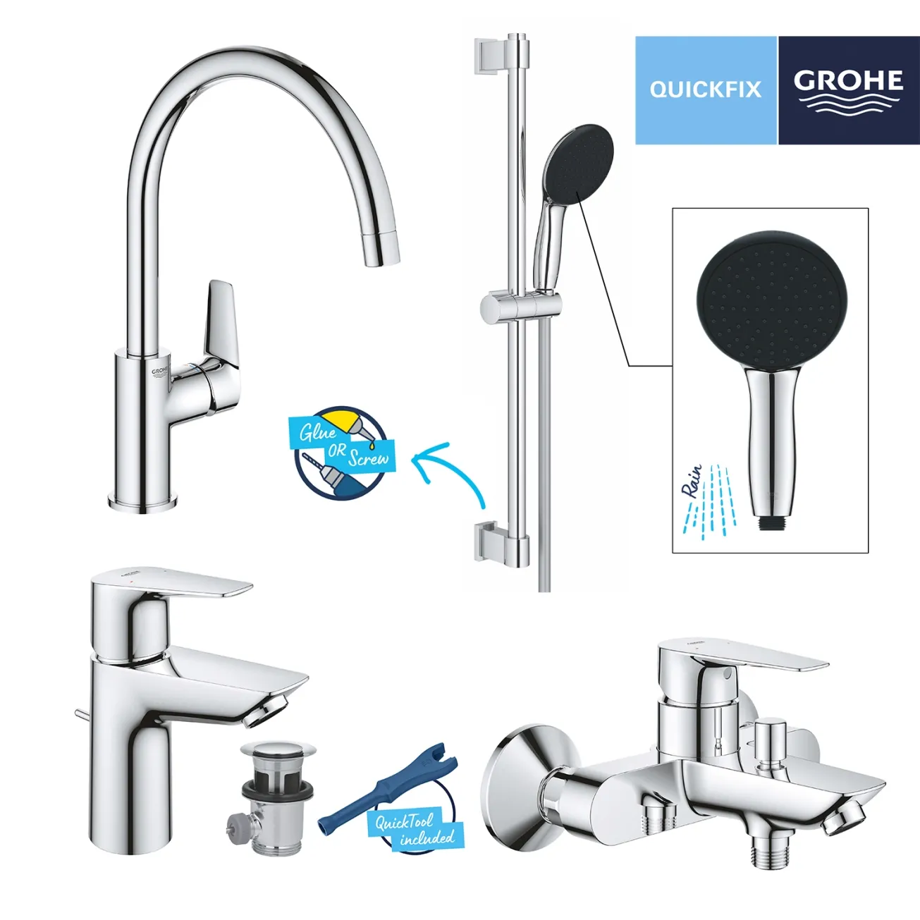 Комплект змішувачів для ванної кімнати і кухні Grohe QuickFix Start Edge UA202501SK Фото - 16