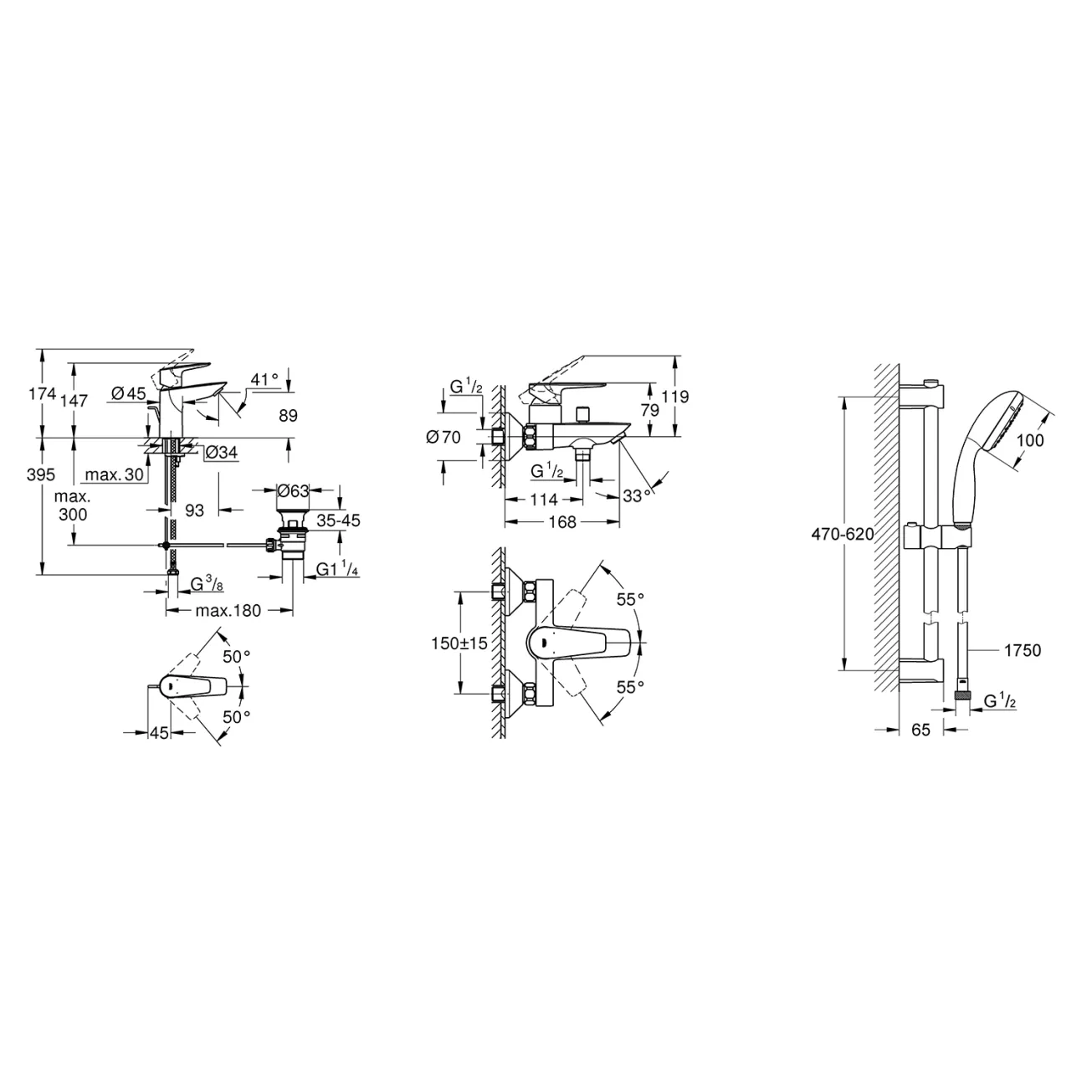 Набір змішувачів 3 в 1 для ванної кімнати Grohe QuickFix StartEdge S-Size UA202501SQ Фото - 1