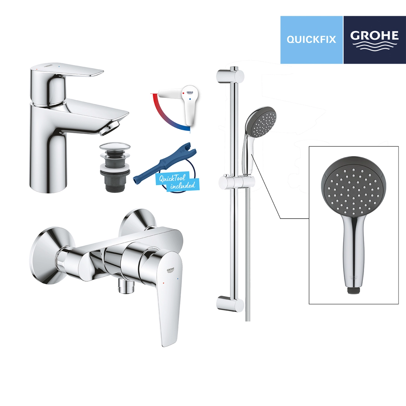 Набір змішувачів 3 в 1 для ванної кімнати Grohe QuickFix StartEdge S-Size UA202502SE Фото - 11