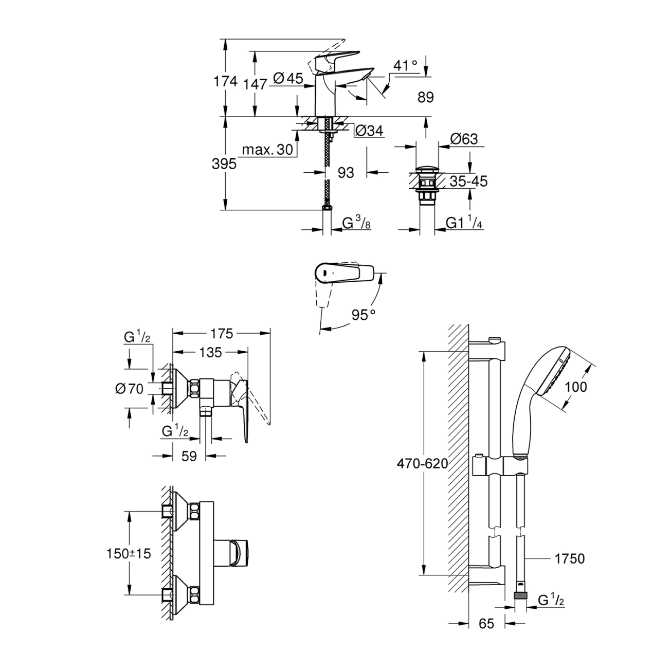Набір змішувачів 3 в 1 для ванної кімнати Grohe QuickFix StartEdge S-Size UA202502SE Фото - 1