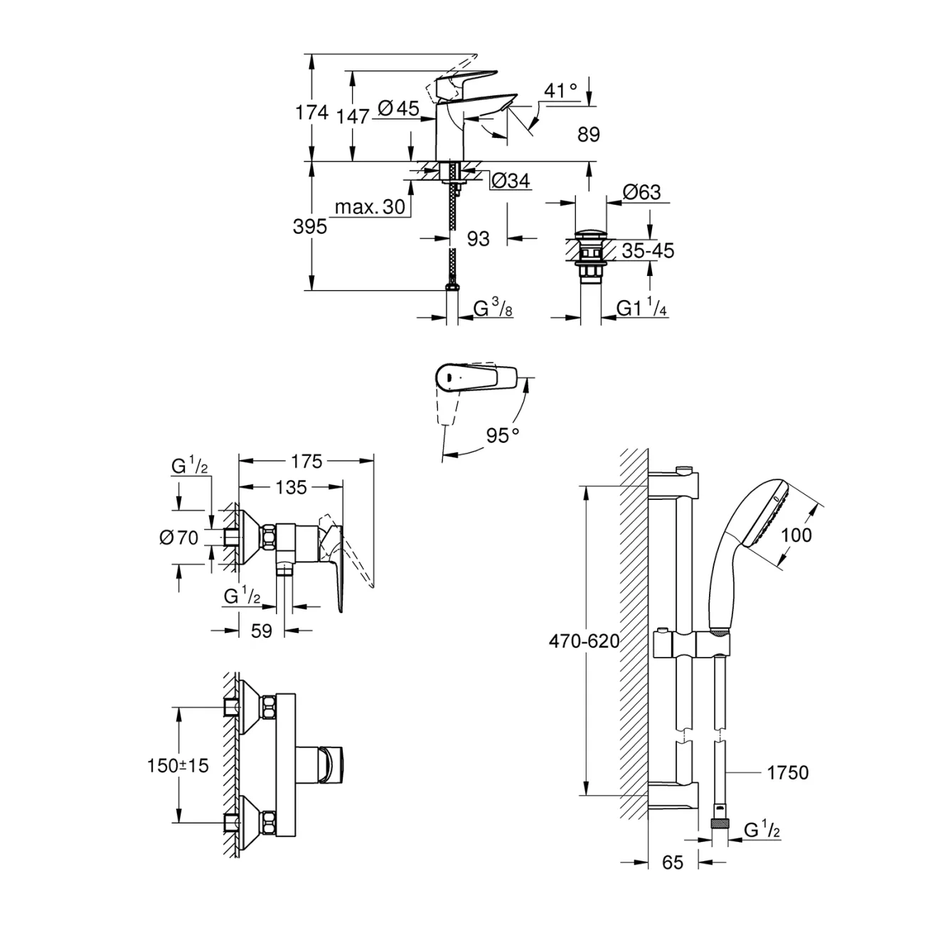 Набор смесителей 3 в 1 для ванной комнаты Grohe QuickFix StartEdge S-Size UA202502SE Фото - 1
