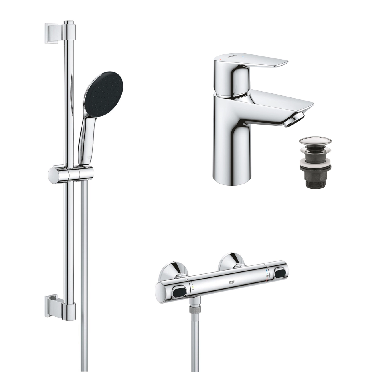 Набор смесителей Grohe Quickfix термостат для душа с душевым гарнитуром Precision Flow THM и смеситель для раковины StartEdge S-Size UA202503TE